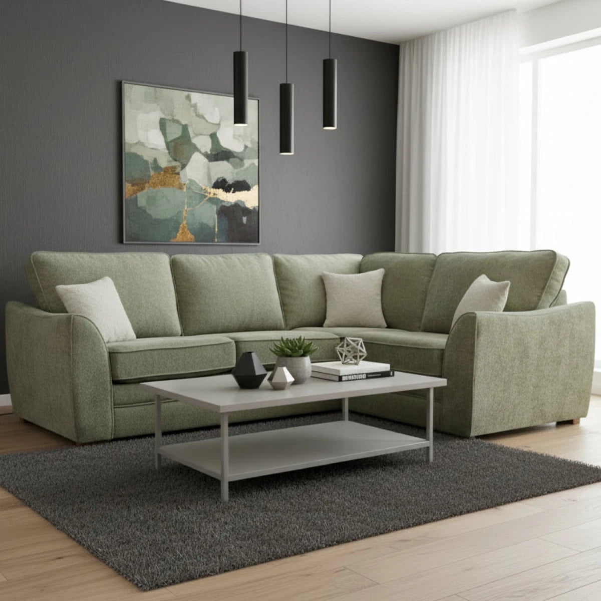 Andover Leo large arm chaise sofa with teardrop arms and modern design.