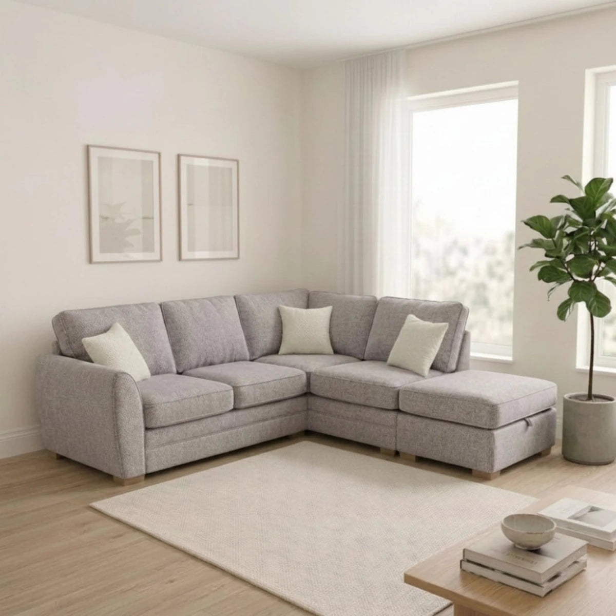 Modern armless seating unit with fabric upholstery.