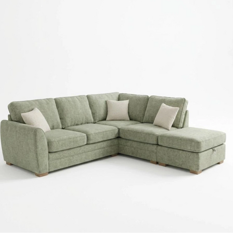Modern armless seating unit with fabric upholstery.
