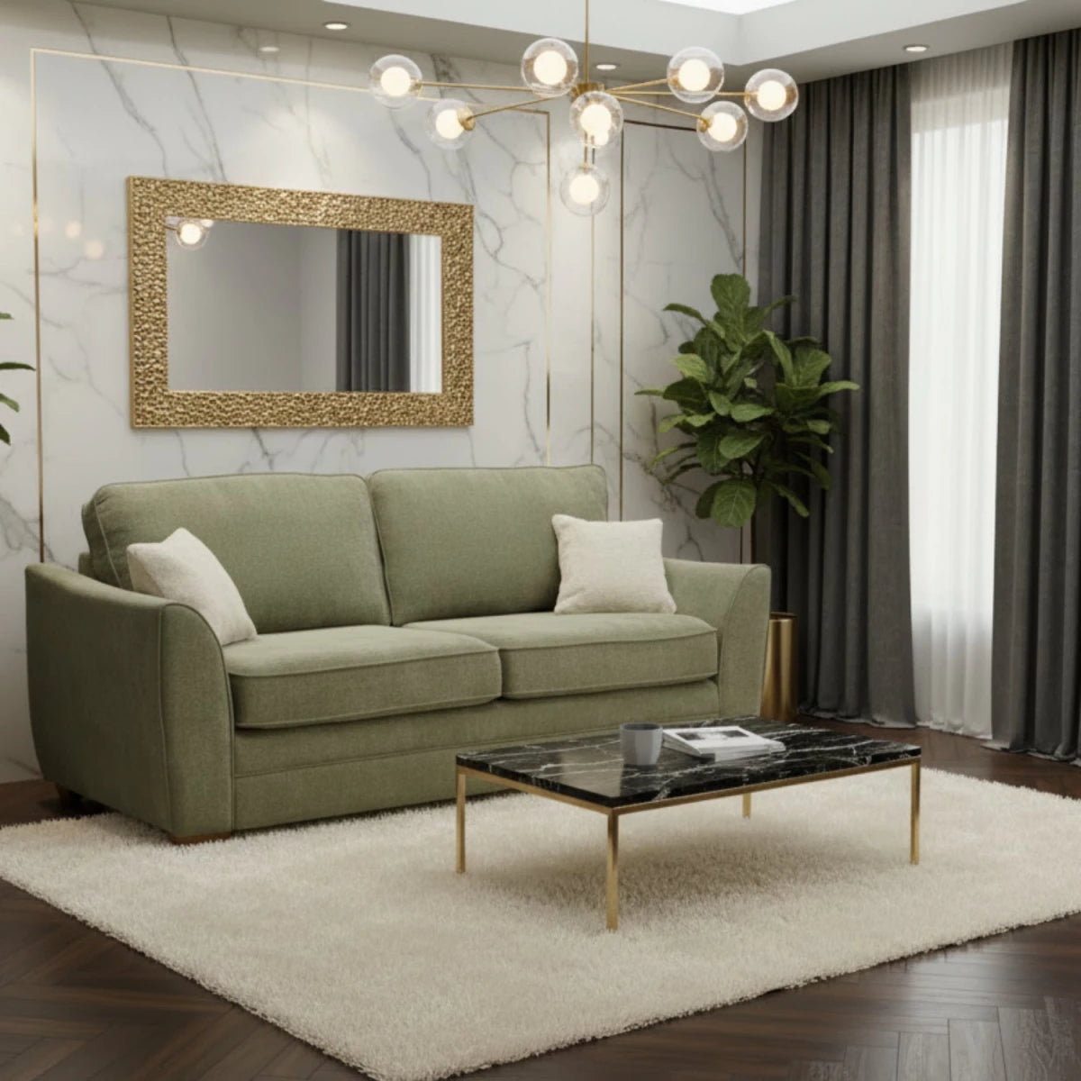 Modern 3 seater sofa with deep seating and sleek design.