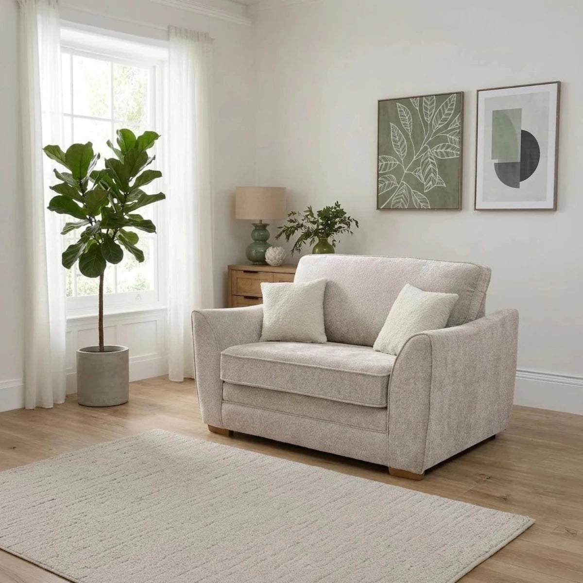 Andover Leo love chair with compact design and curved arms.