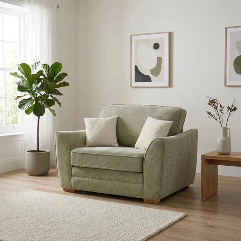 Andover Leo love chair with compact design and curved arms.