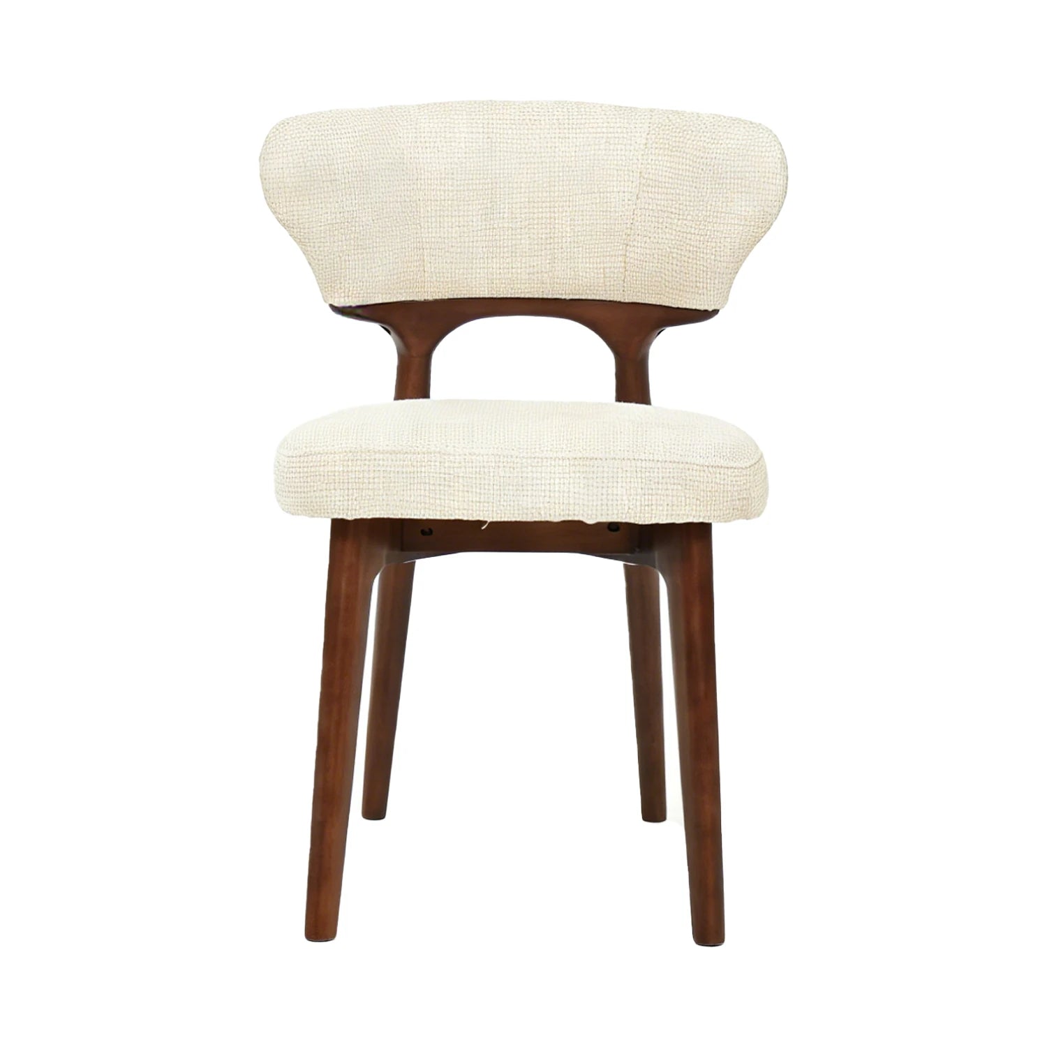 Mid-century style walnut dining chair with cream upholstery