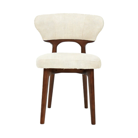 Mid-century style walnut dining chair with cream upholstery