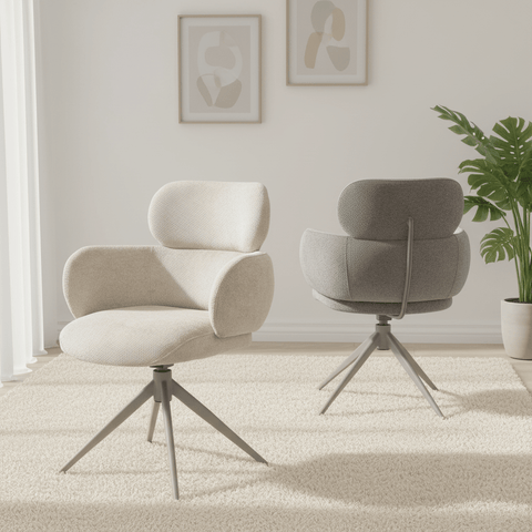 Set of 4 Sirius Beige Fabric Swivel Dining Chairs