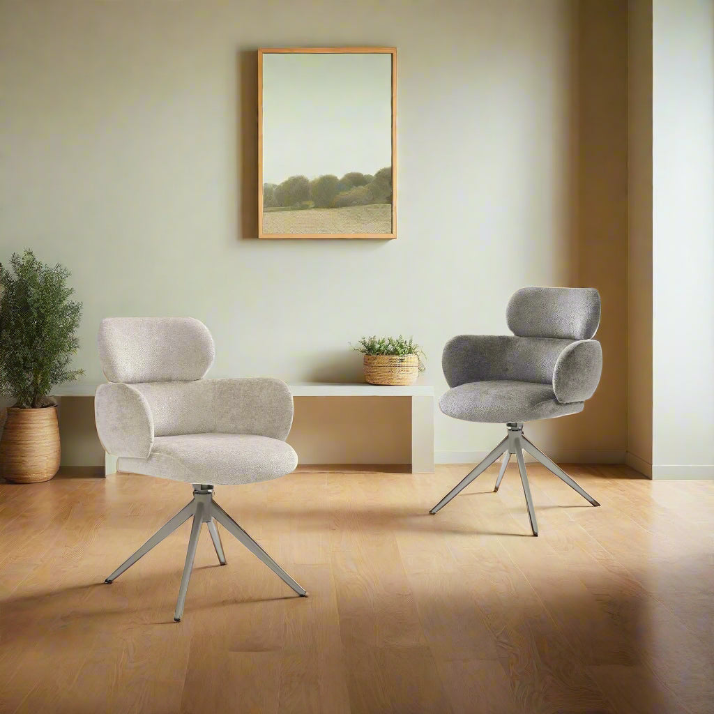 Set of 4 Apollo Beige Fabric Swivel Dining Chairs