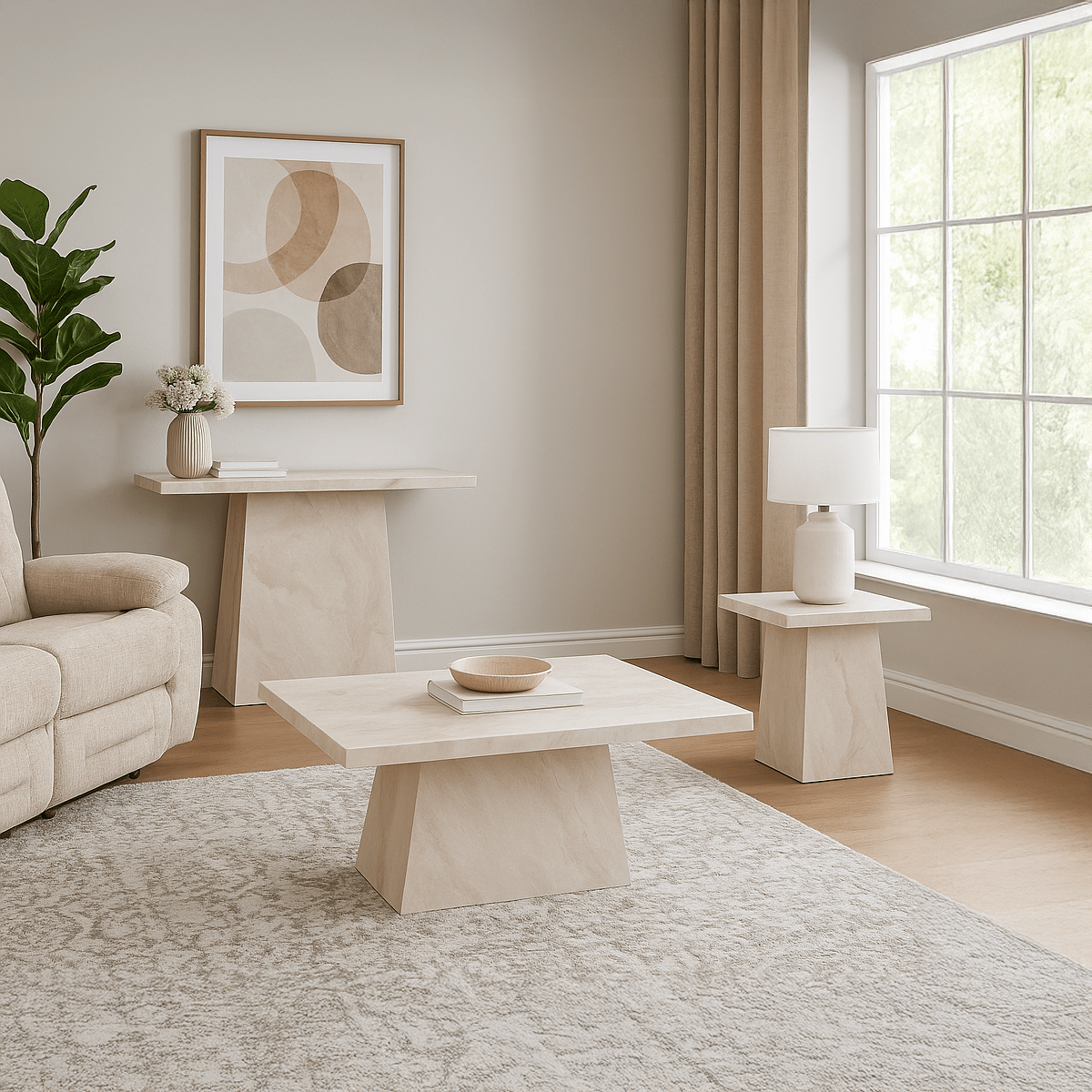Taupe Marble Lamp Table from Apollo Range with Matching Pieces Console Table and Coffee Table