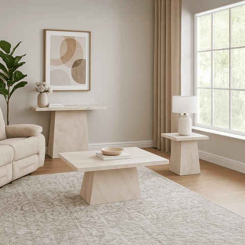 Taupe Marble Lamp Table from Apollo Range with Matching Pieces Console Table and Coffee Table
