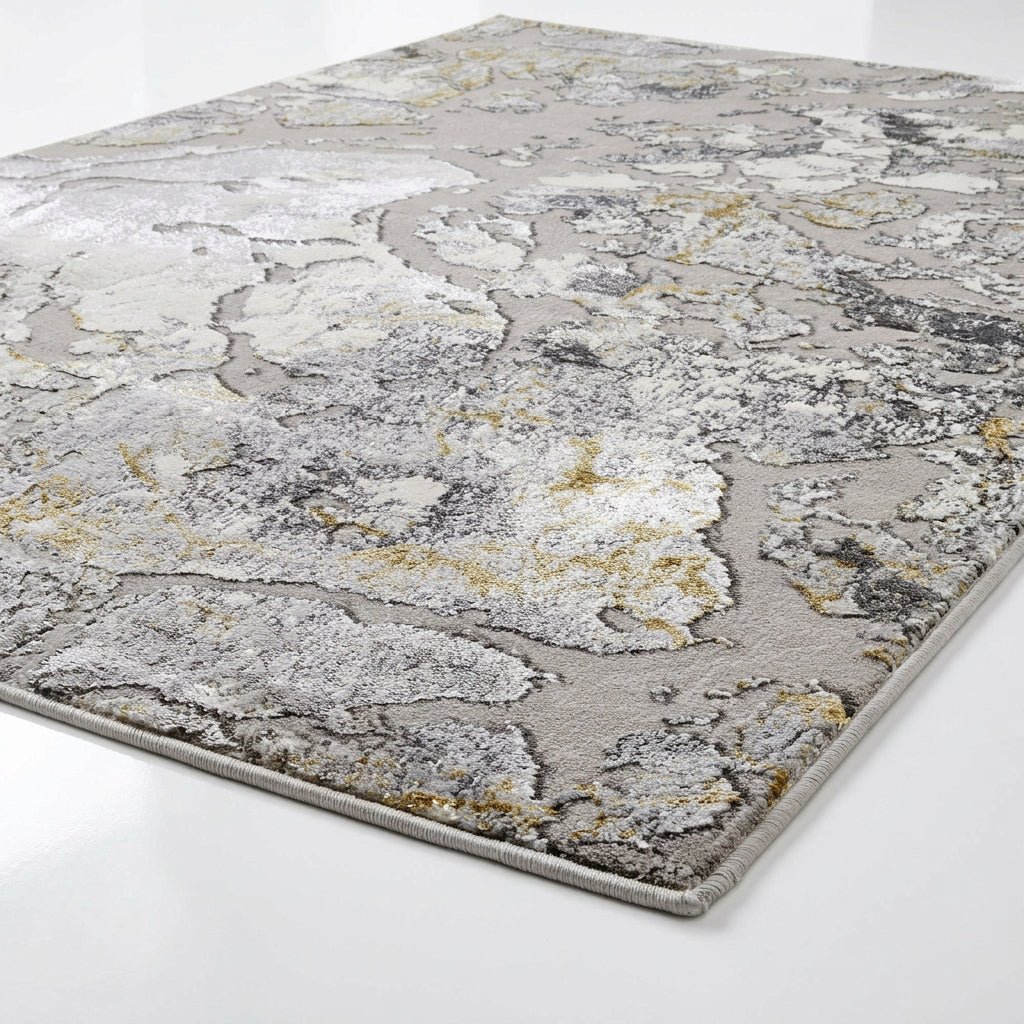 Apollo 2677 Modern Abstract Rug in Grey/Gold closeup view
