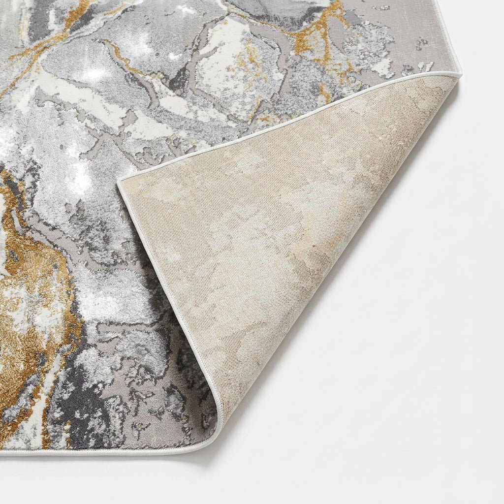 Apollo 2677 Modern Abstract Rug in Grey/Gold backside view