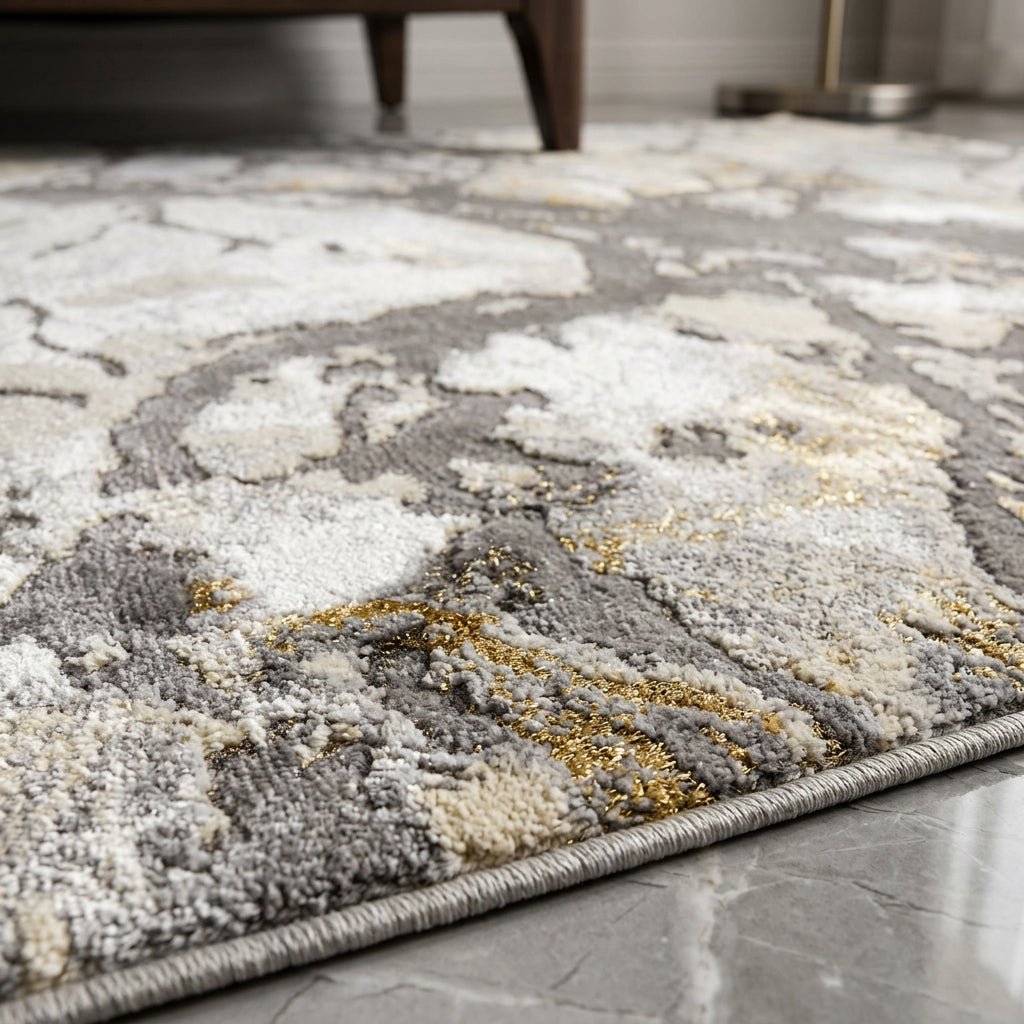 Apollo 2677 Modern Abstract Rug in Grey/Gold side closeup view