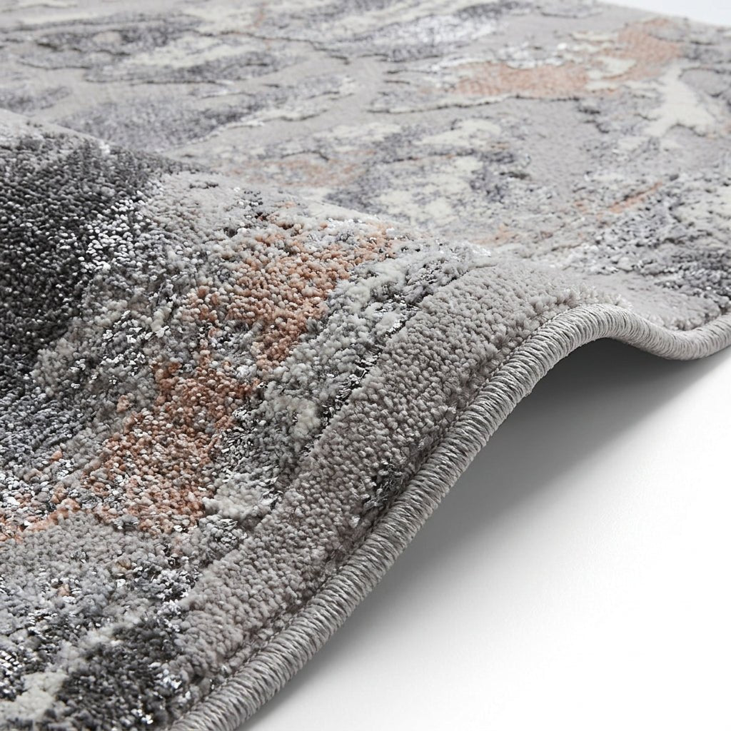 Apollo 2677 Modern Abstract Rug in Grey/Rose side closeup view