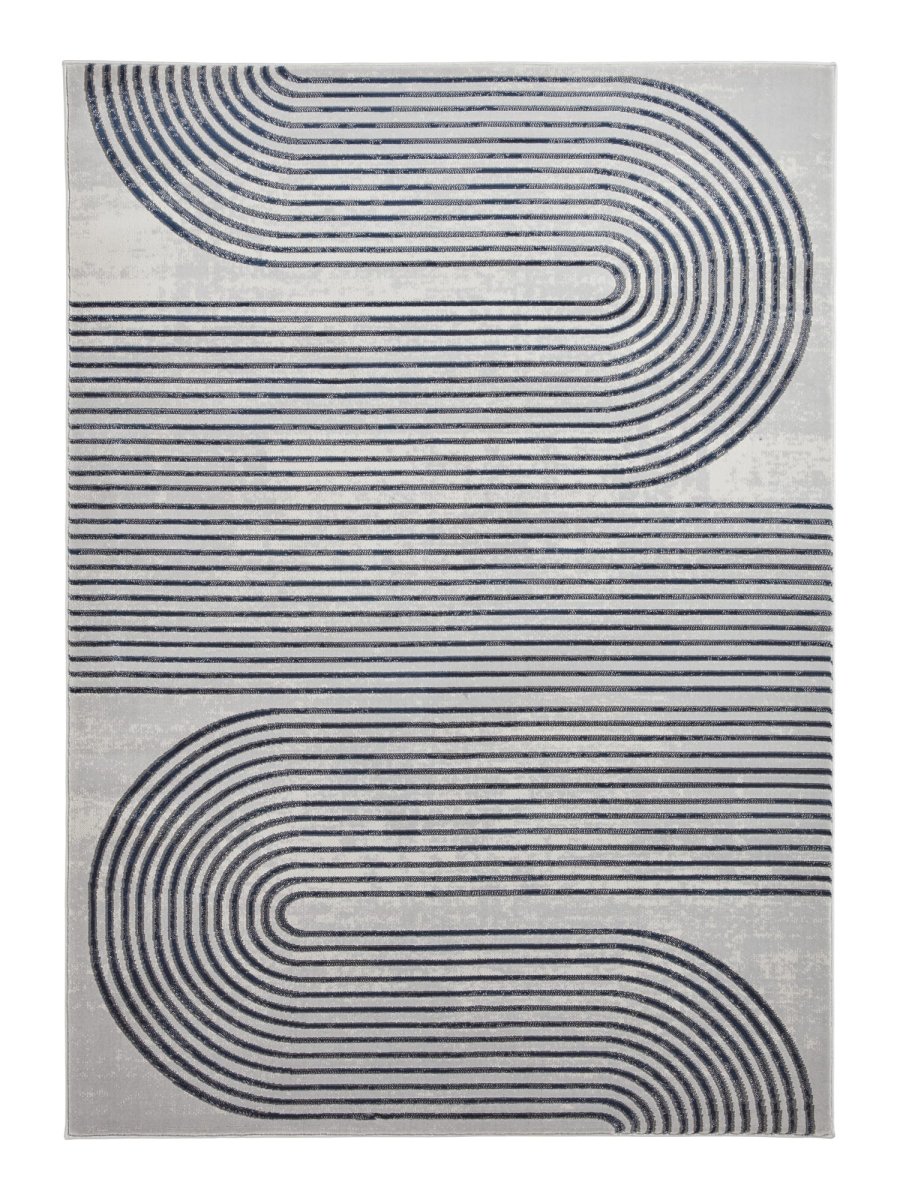 Apollo 2683  Modern Linear Rug in Grey/Navy 