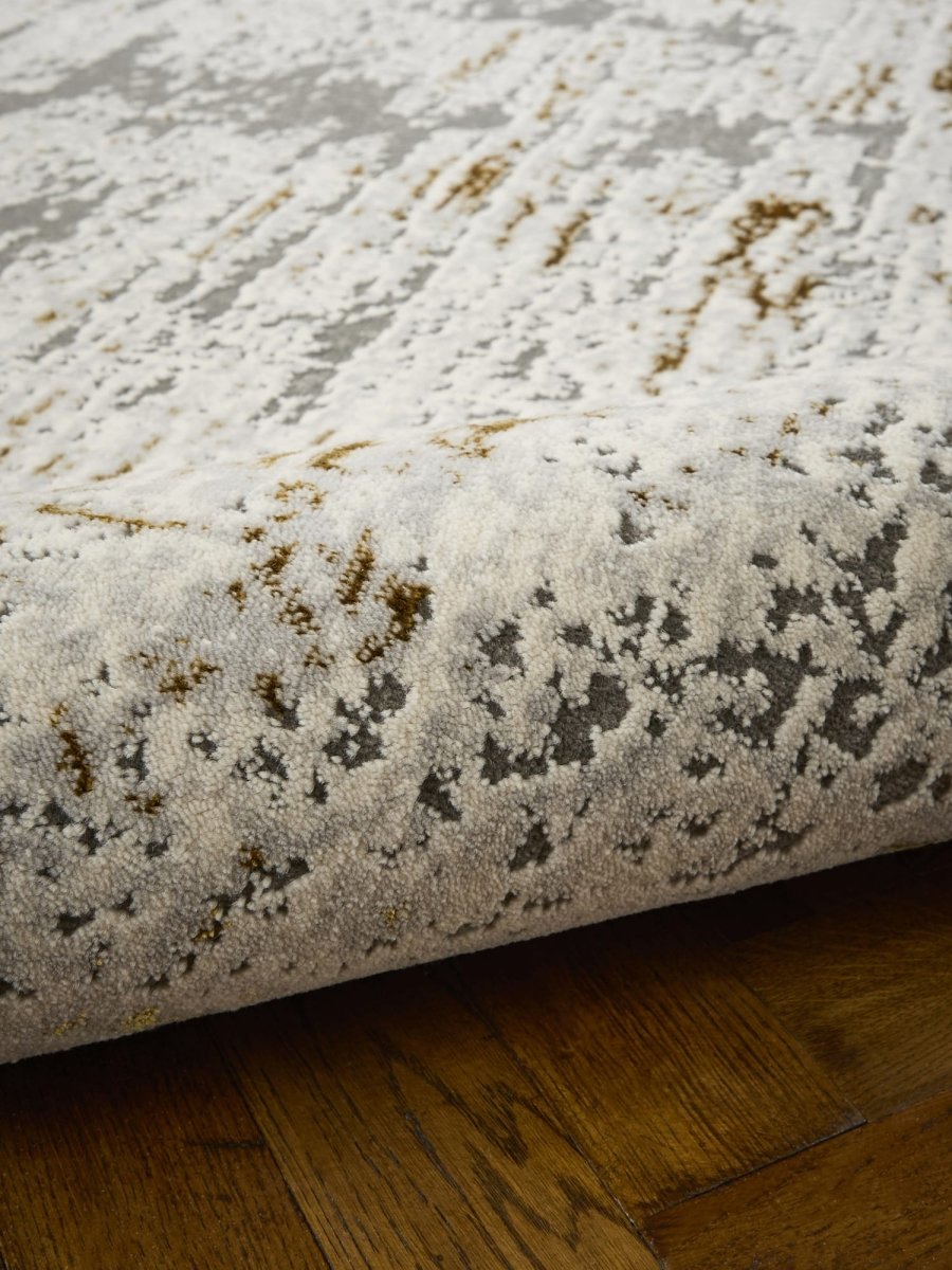 Apollo CK406 Modern Abstract Rug in Grey/Gold closeup view
