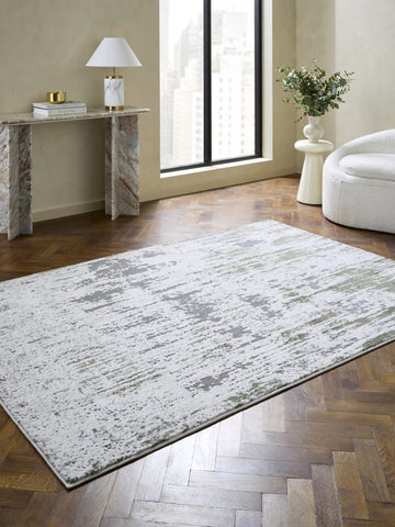 Apollo CK406 Modern Abstract Rug in Grey/Green styled in a modern room