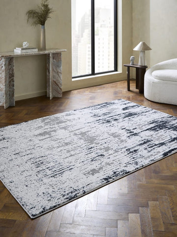 Apollo CK406 Modern Abstract Rug in Grey/Green styled in a modern room