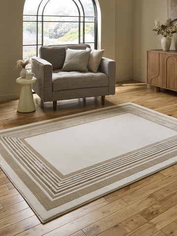 Apollo CK417 Modern Geometric Rug in Cream/Beige styled in a modern room