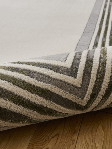 Apollo CK417 Modern Geometric Rug in Ivory/Green closeup view