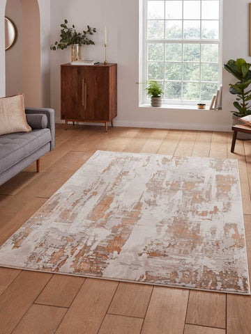 Apollo CR579 Modern Abstract Rug in Bronze/Grey styled in a modern room