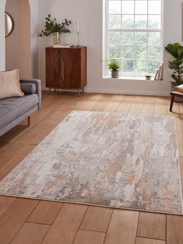 Apollo GR580  Modern Abstract Rug in Bronze/Grey styled in a modern room