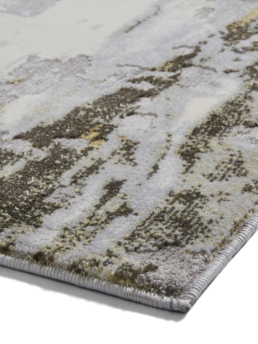 Apollo GR580  Modern Abstract Rug in Grey/Gold side angle view