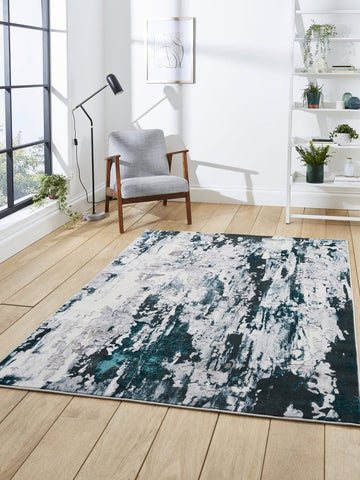 Apollo GR580  Modern Abstract Rug in Grey/Green styled in a modern room