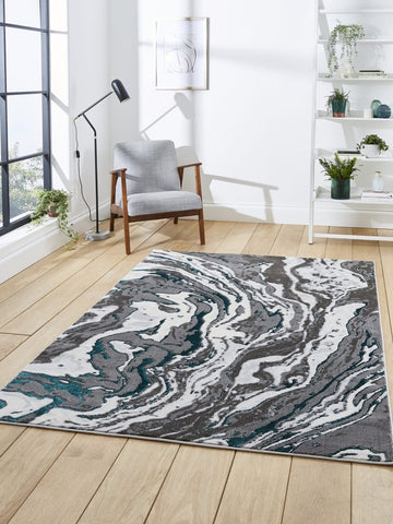 Apollo GR584 Modern Abstract Rug in Grey/Green styled in a modern room