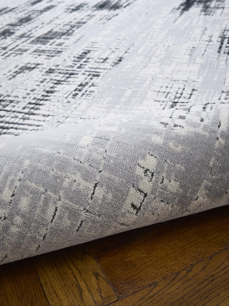 Apollo HE052 Modern Abstract Rug in Grey/Dar Blue close view