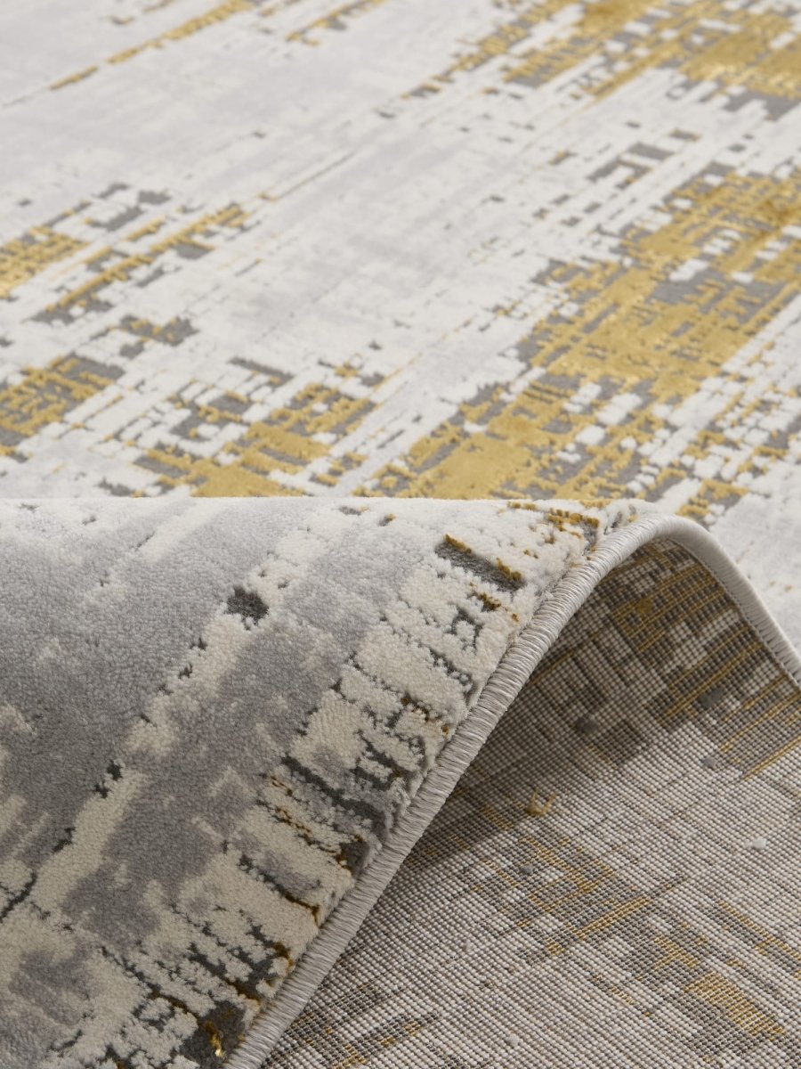 Apollo HE052 Modern Abstract Rug in Grey/Gold closeup view