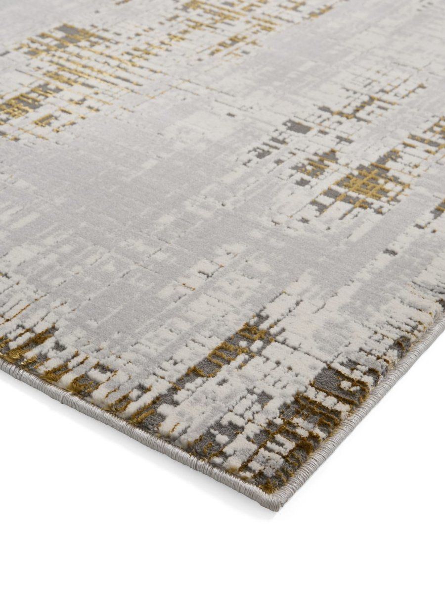 Apollo HE052 Modern Abstract Rug in Grey/Gold side angle view