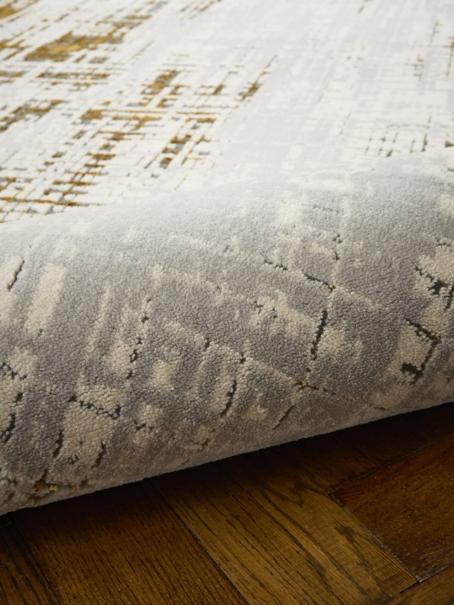 Apollo HE052 Modern Abstract Rug in Grey/Gold close view