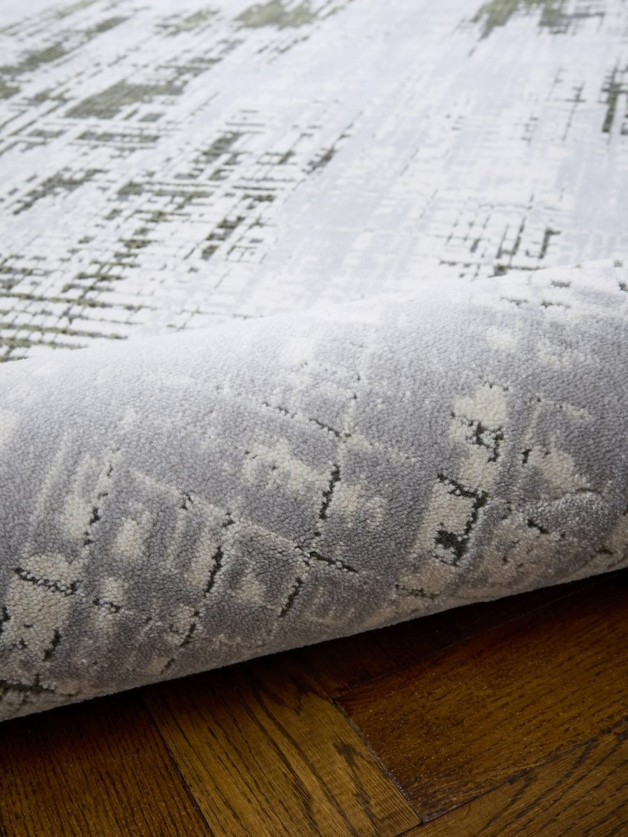 Apollo HE052 Modern Abstract Rug in Grey/Green close view