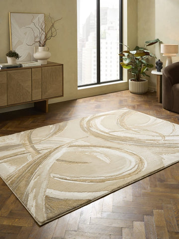 Apollo HF126 Modern Abstract Rug in Cream/Beige styled in a modern room