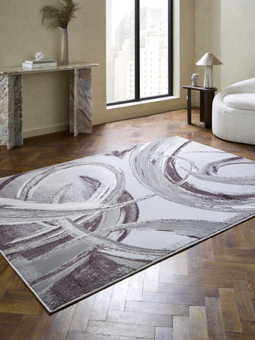 Apollo HF126 Modern Abstract Rug in Grey/Purple styled in a modern room