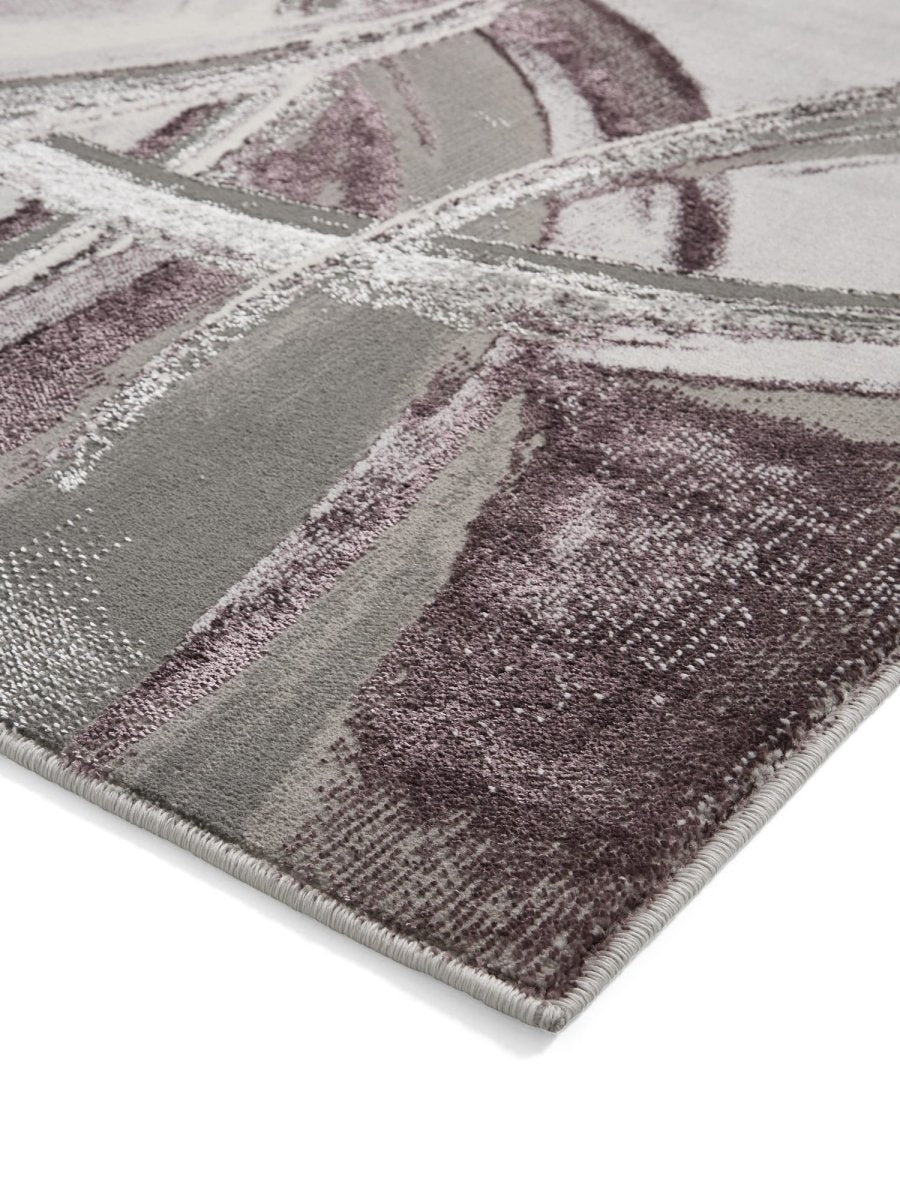 Apollo HF126 Modern Abstract Rug in Grey/Purple side angle view