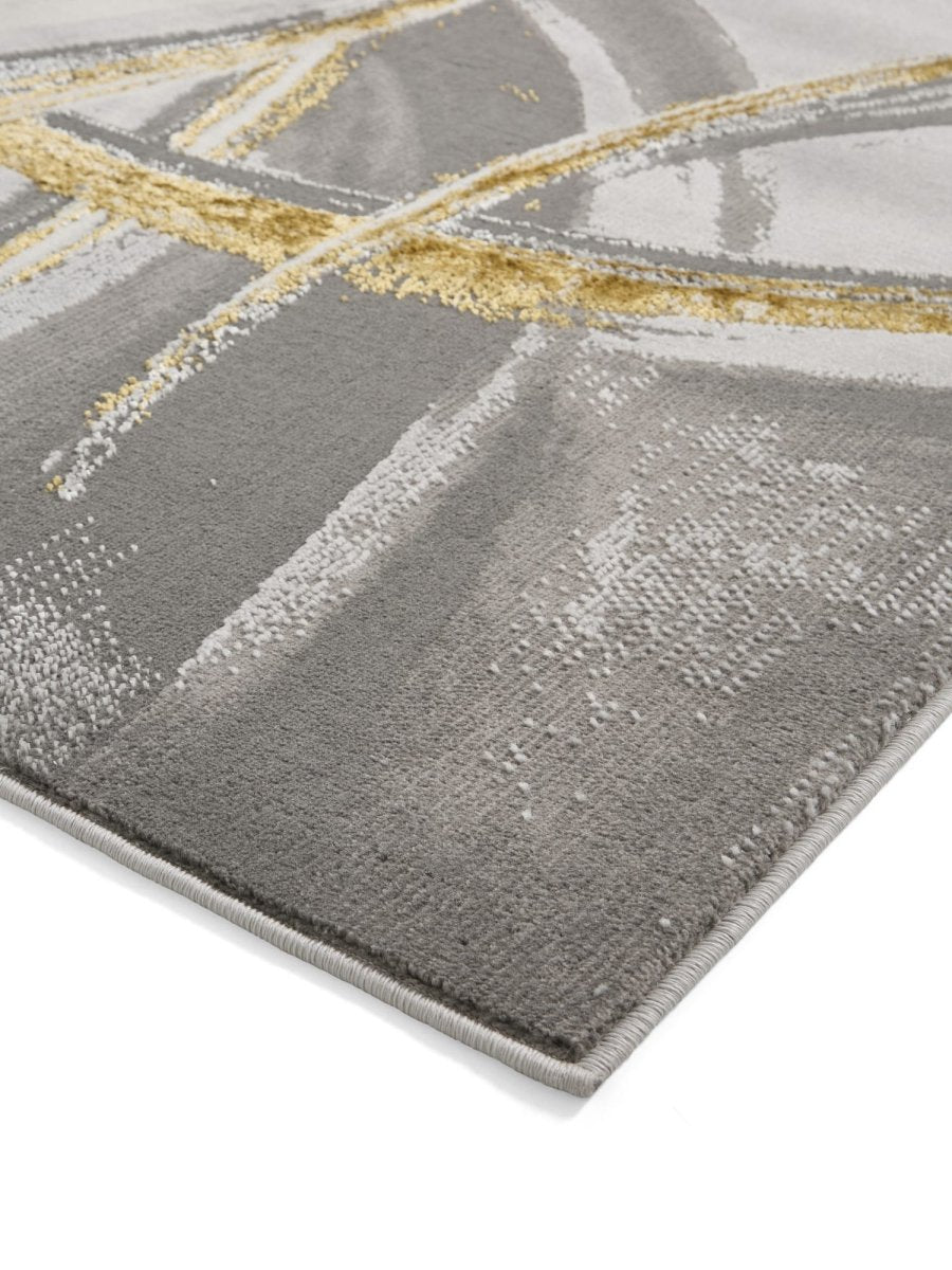 Apollo HF126 Modern Abstract Rug in Grey/Gold side angle view