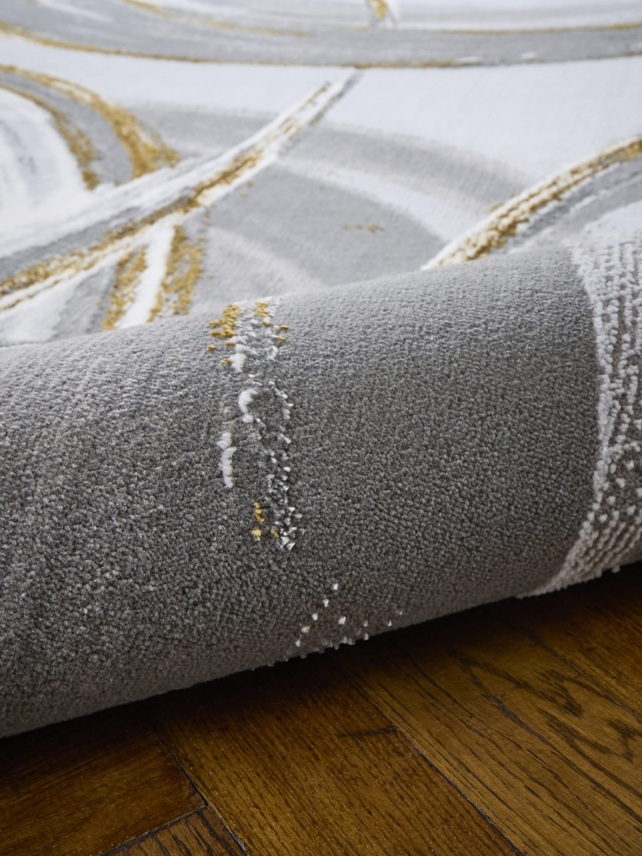 Apollo HF126 Modern Abstract Rug in Grey/Gold close view