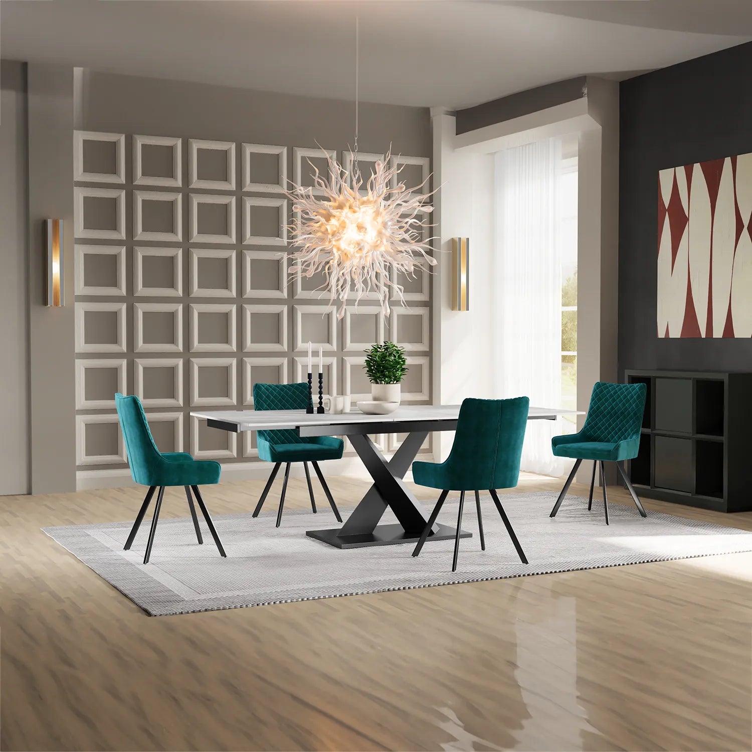 Arctic Small 1.4m Extending Ceramic Dining Table with 4 Valentino Chairs - Pendle Village Furniture