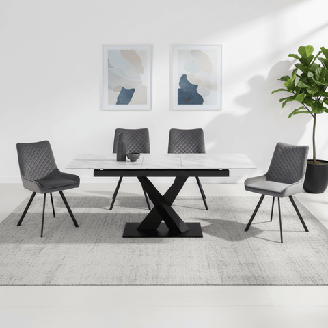Arctic Small 1.4m Extending Ceramic Dining Table with 4 Valentino Chairs 