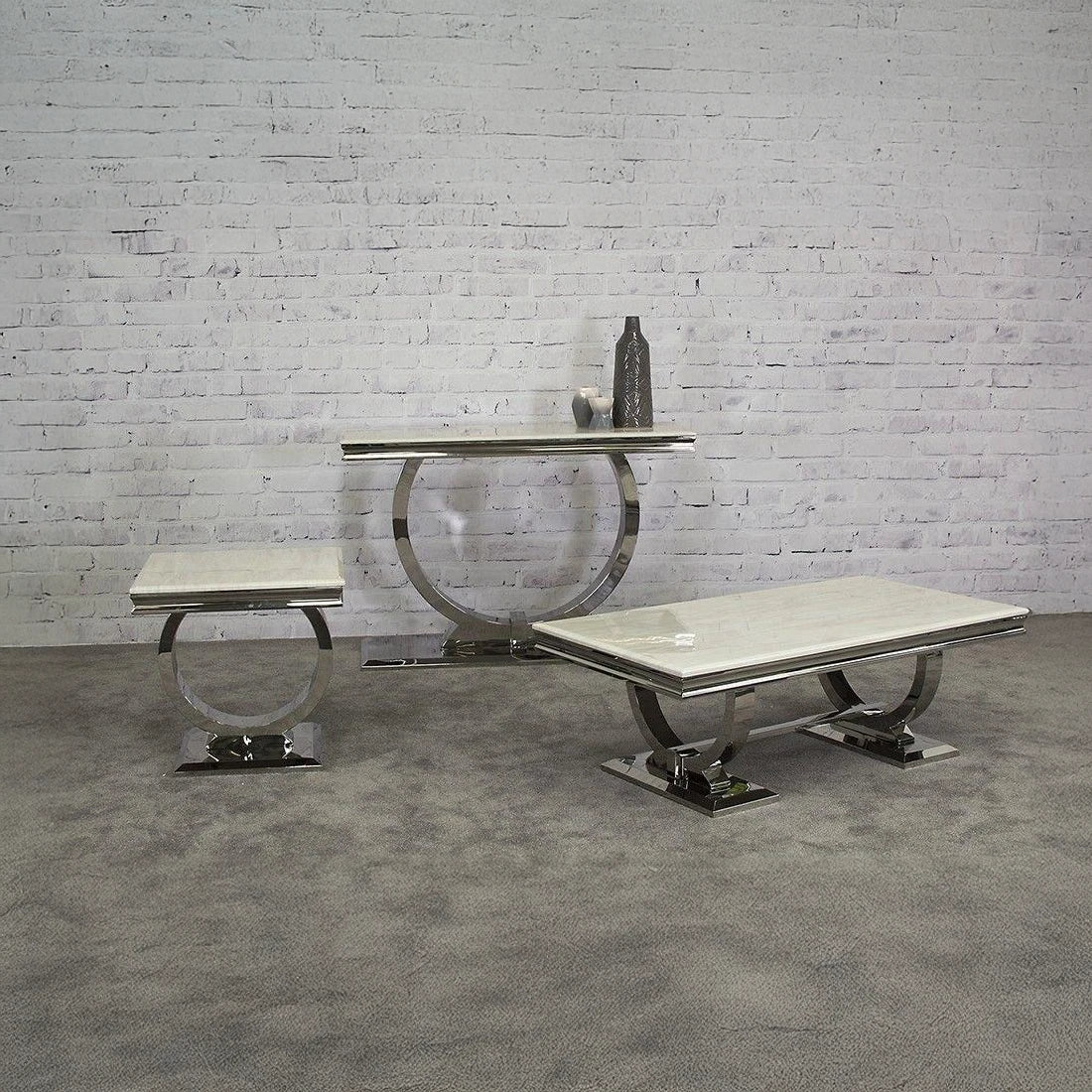 Arianna Cream Marble and Chrome Coffee Table - Pendle Village Furniture