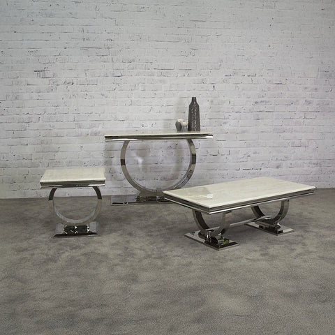 Arianna Cream Marble and Chrome Coffee Table - Pendle Village Furniture