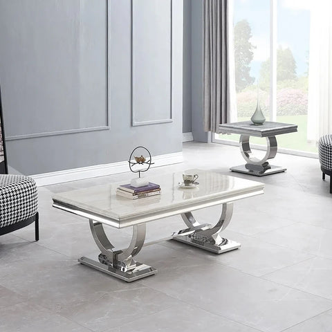 Arianna Cream Marble and Chrome Coffee Table - Pendle Village Furniture