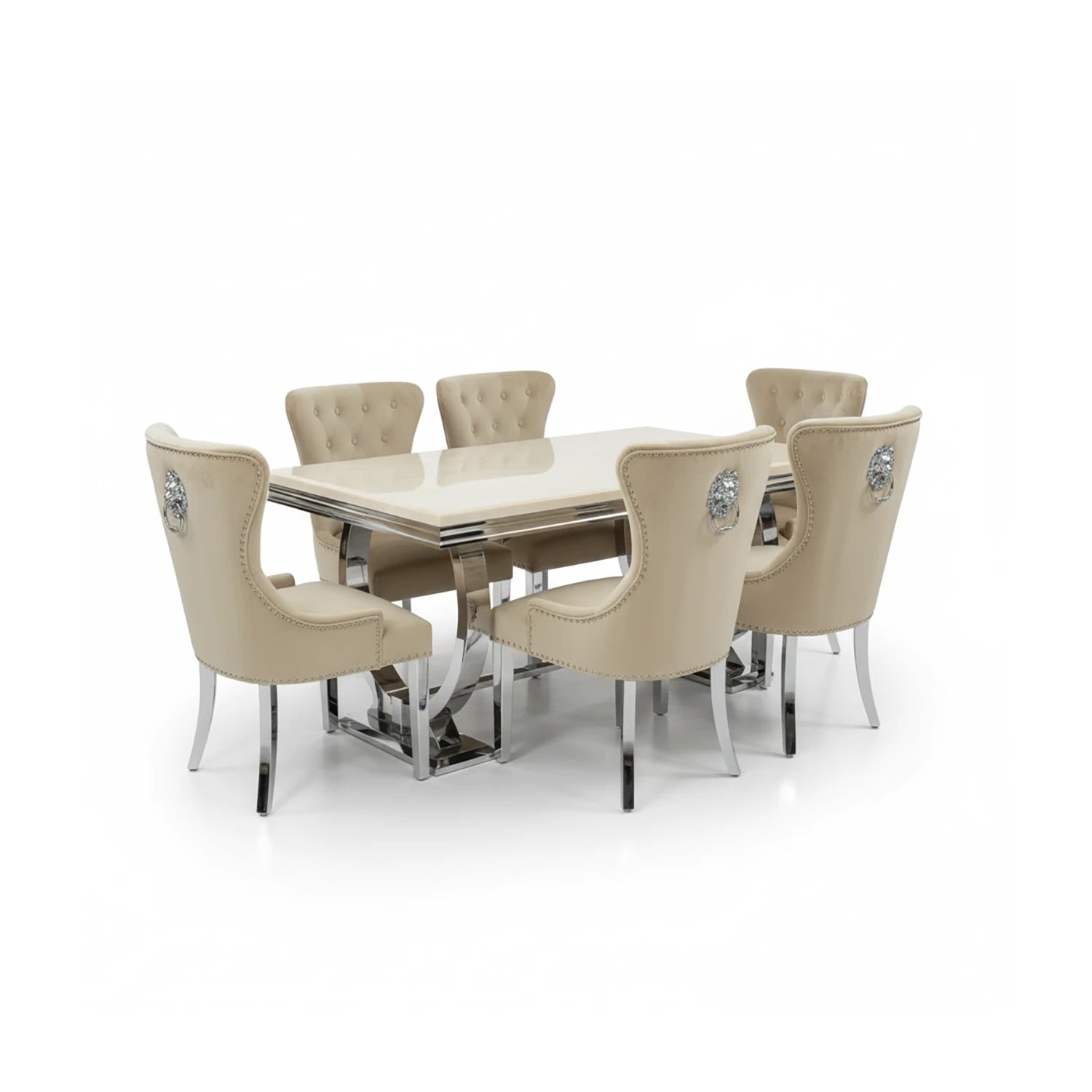 Arianna Cream Marble Top Dining Table with Jessica Chairs Set - Pendle Village Furniture