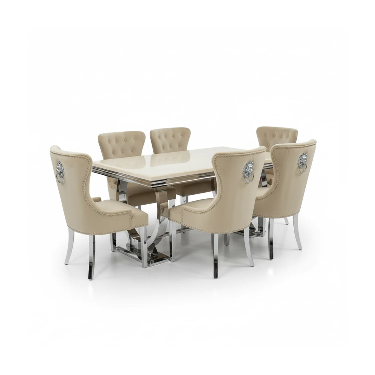 Arianna Cream Marble Top Dining Table with Jessica Chairs Set - Pendle Village Furniture