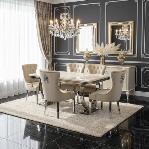 Arianna Cream Marble Top Dining Table with Jessica Chairs Set - Pendle Village Furniture