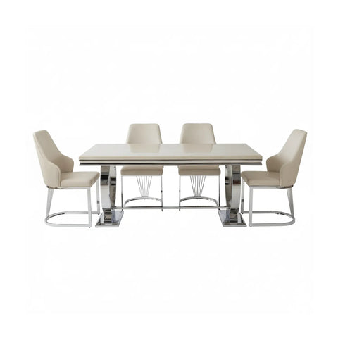 Arianna Cream Marble Dining Table with Ottavia Chairs - Pendle Village Furniture