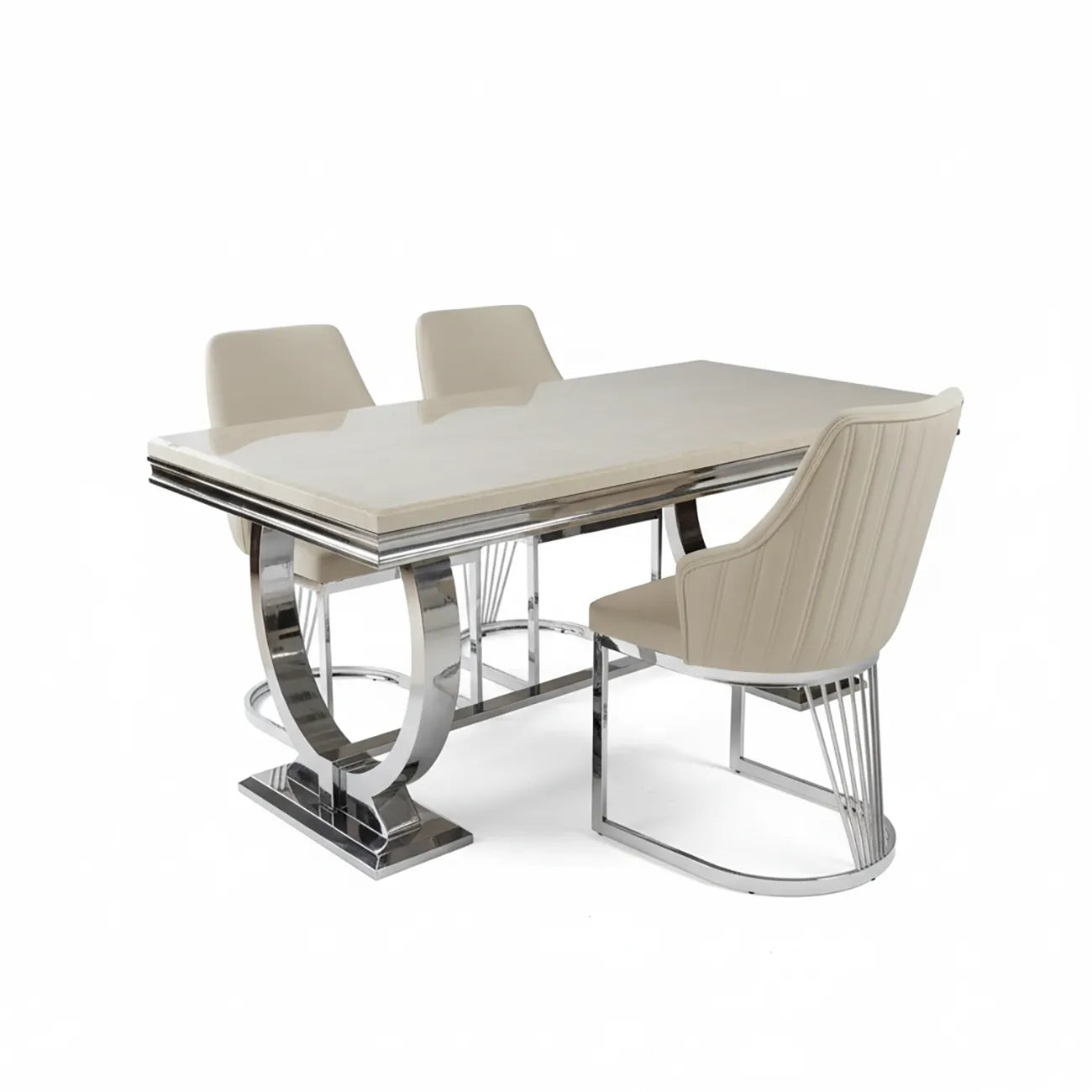 Arianna Cream Marble Dining Table with Ottavia Chairs - Pendle Village Furniture