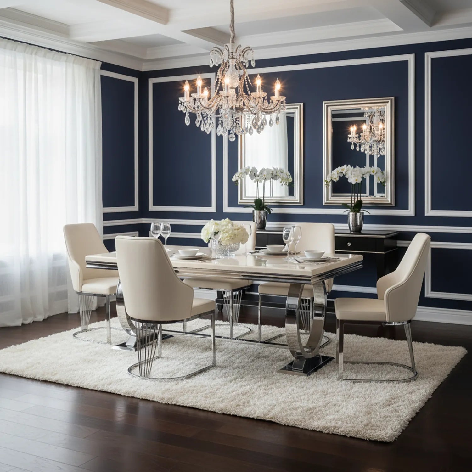 Arianna Cream Marble Dining Table with Ottavia Chairs - Pendle Village Furniture