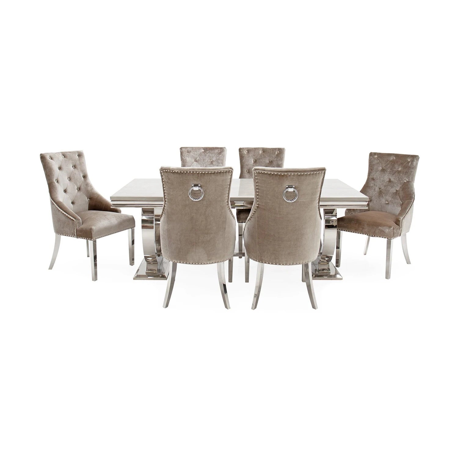 Arianna Cream Marble Top Dining Table with Ring Knocker Chairs - Pendle Village Furniture