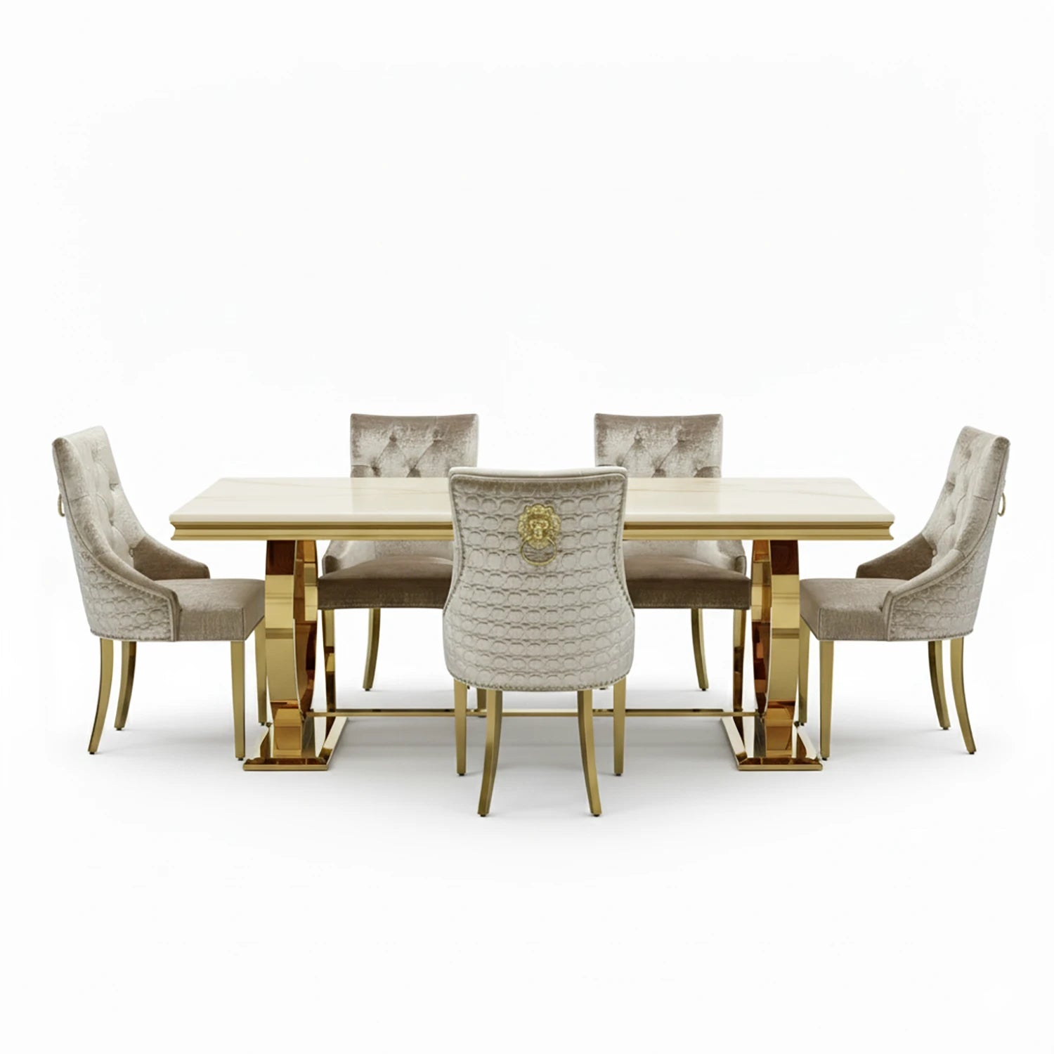 Arianna Gold Marble Dining Table with Roma Mink Chairs - Pendle Village Furniture